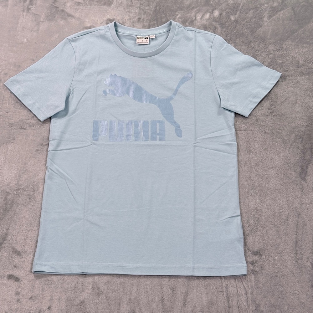 Puma Mens Classics Logo Tee Aquamarine Blue T-Shirt 595132 83 Size Small